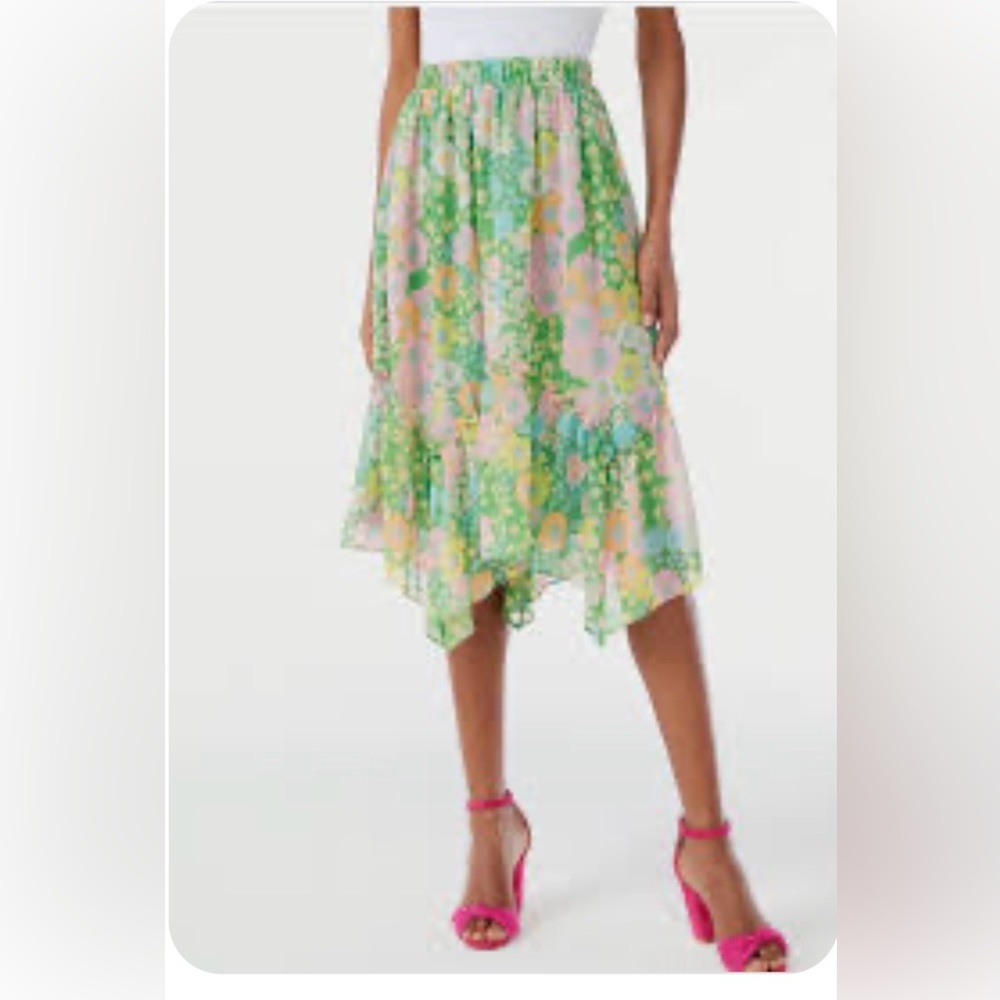 Scoop Floral Green and Pink Women's Ruffle Skirt LARGE